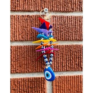 Stone Art “Good Luck” Evil eye unique keychain, Blue